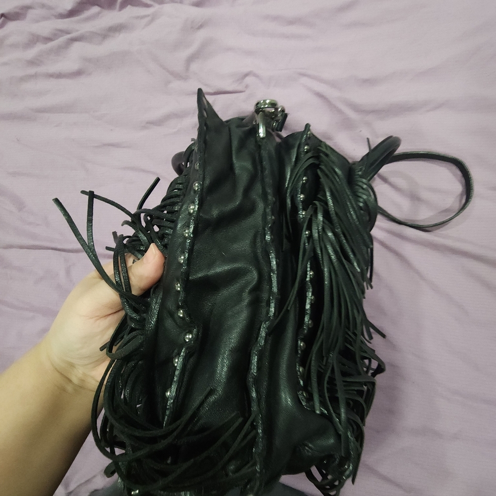 Fringed Black Leather Prada Crossbody HandBag 100% Authentic - Picture 5 of 13